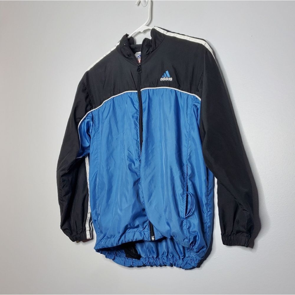 Adidas S Zip Up Track Jacket Blue Black Swisher Athletic Workout Running Spring